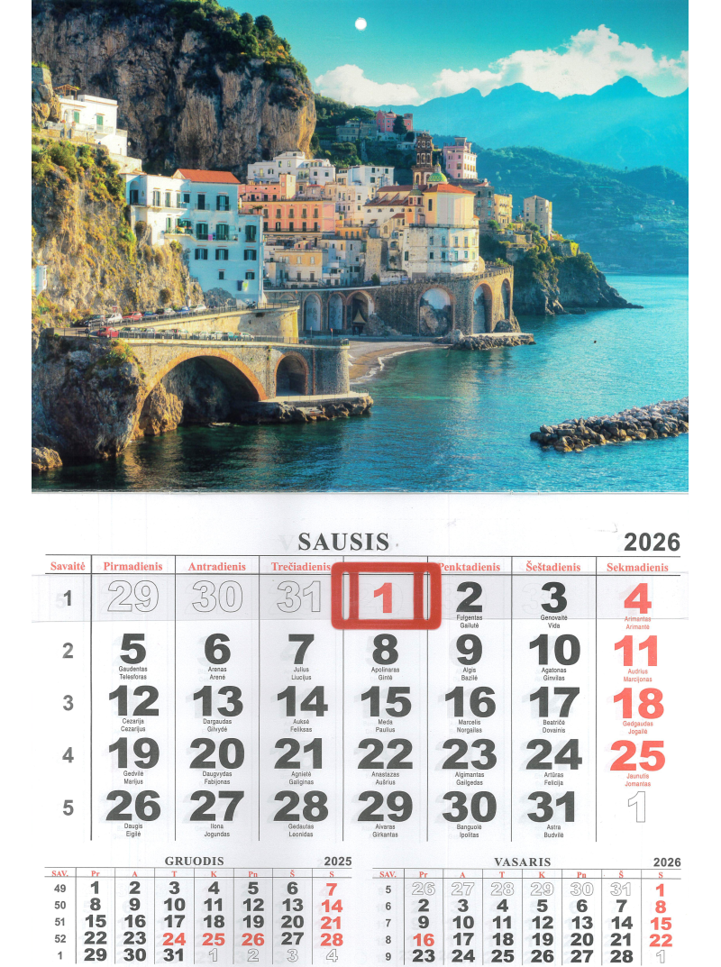 2026 vienos dalies sieninis kalendorius.Italija1{IMAGE}