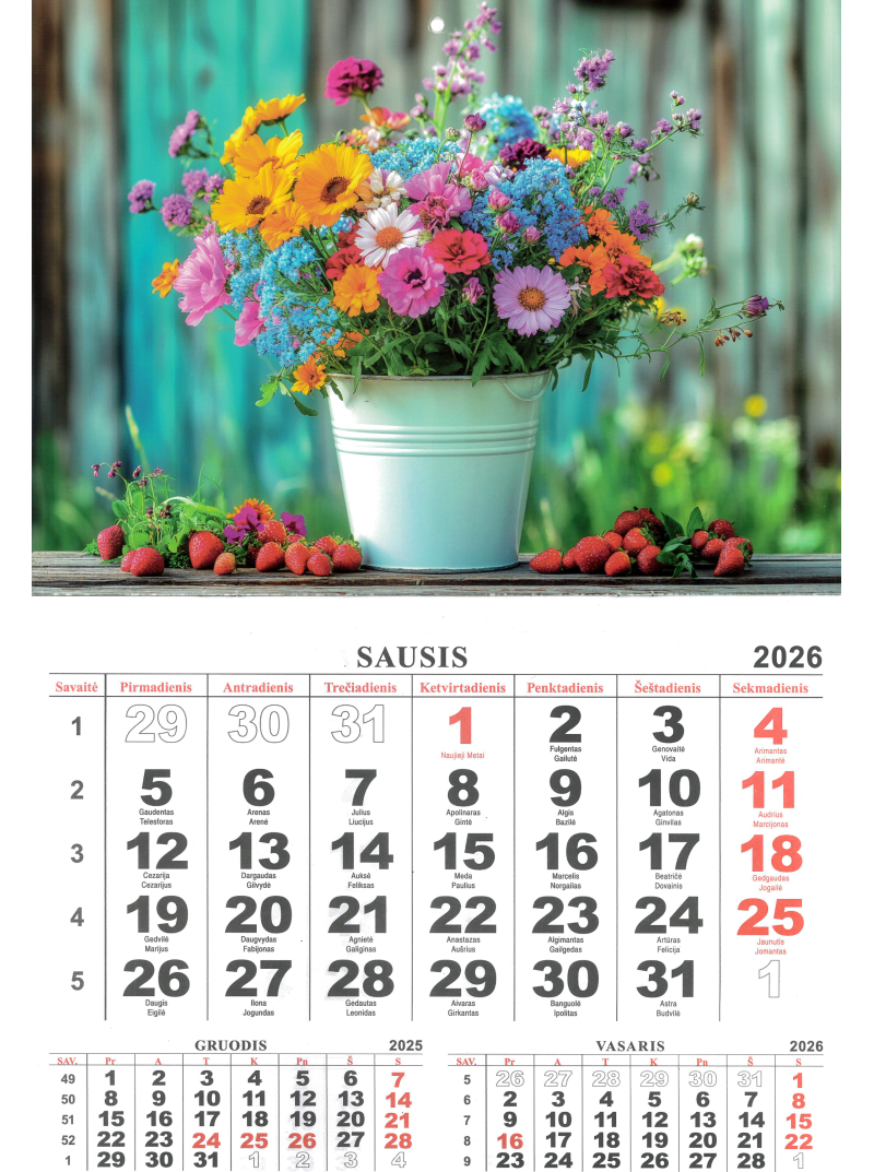 2026 vienos dalies sieninis kalendorius. Gėlės1{IMAGE}