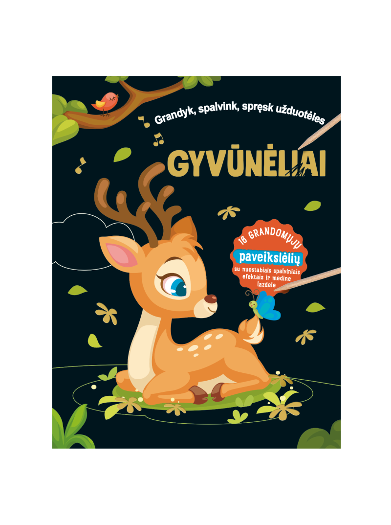 Gyvūnėliai. Grandyk, spalvink, spręsk užduotėles1{IMAGE}