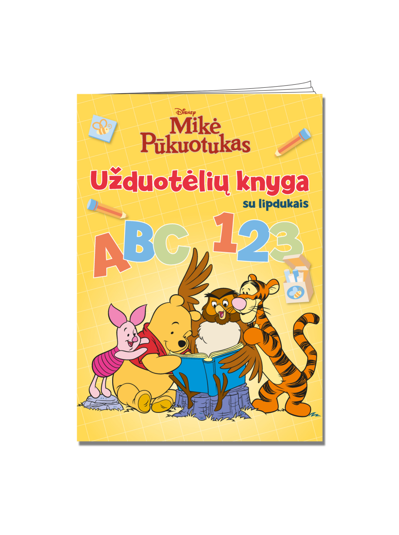 Mikė Pūkuotukas. Užduotėlių knyga su lipdukais: 123 ir ABC1{IMAGE}
