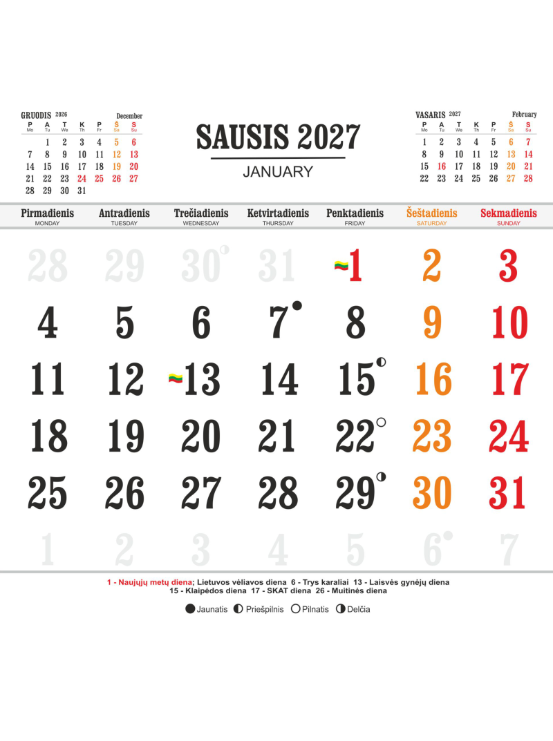 2027 Kalendorius. Ožio metai1{IMAGE}