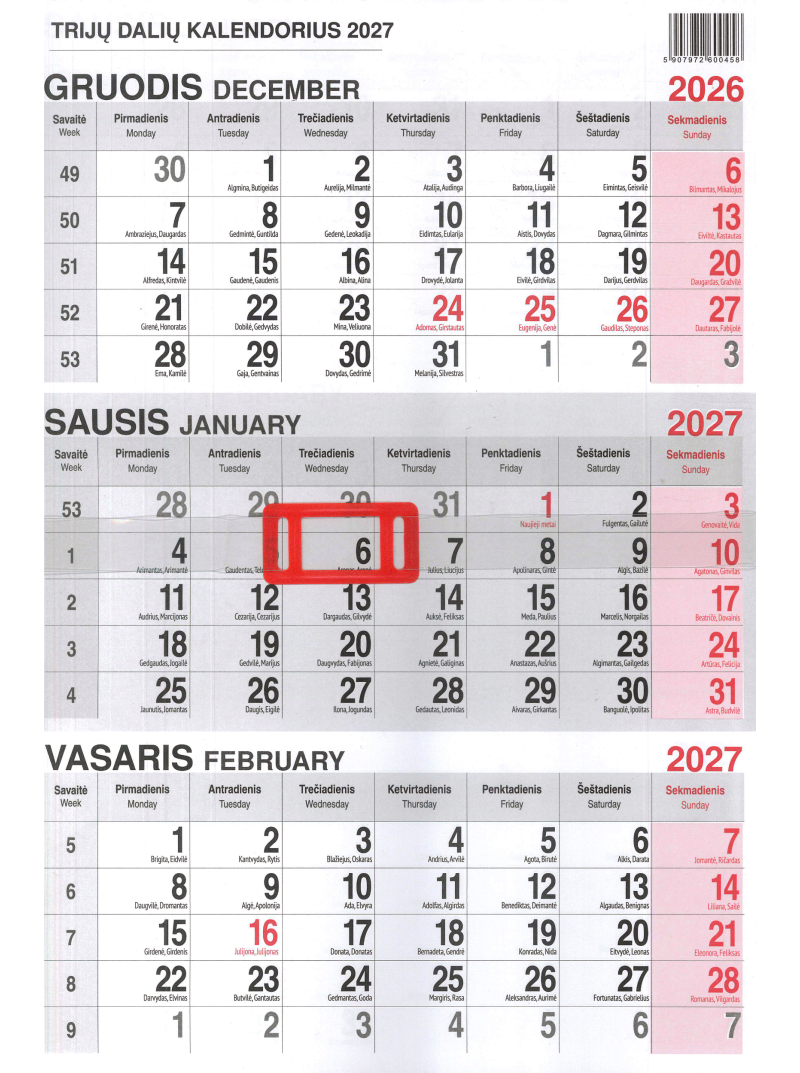 2027 mažas sieninis 3 dalių kalendorius. Pakrantė1{IMAGE}