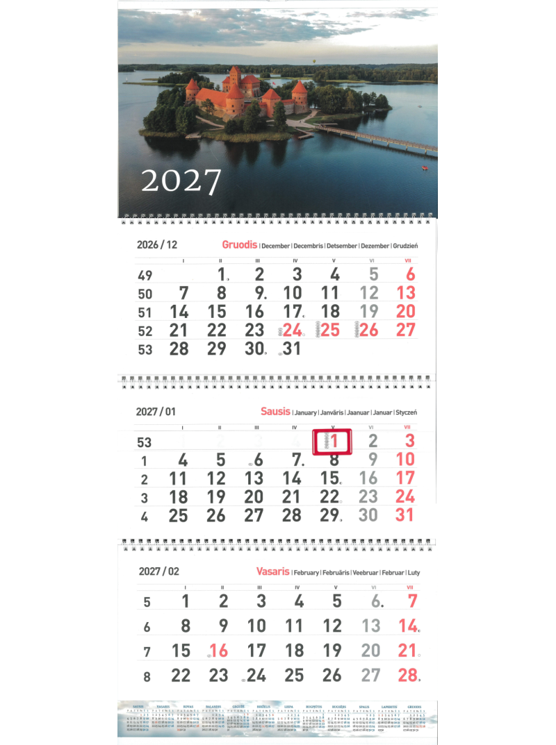 2027 Sieninis 3 dalių kalendorius. Trakai1{IMAGE}
